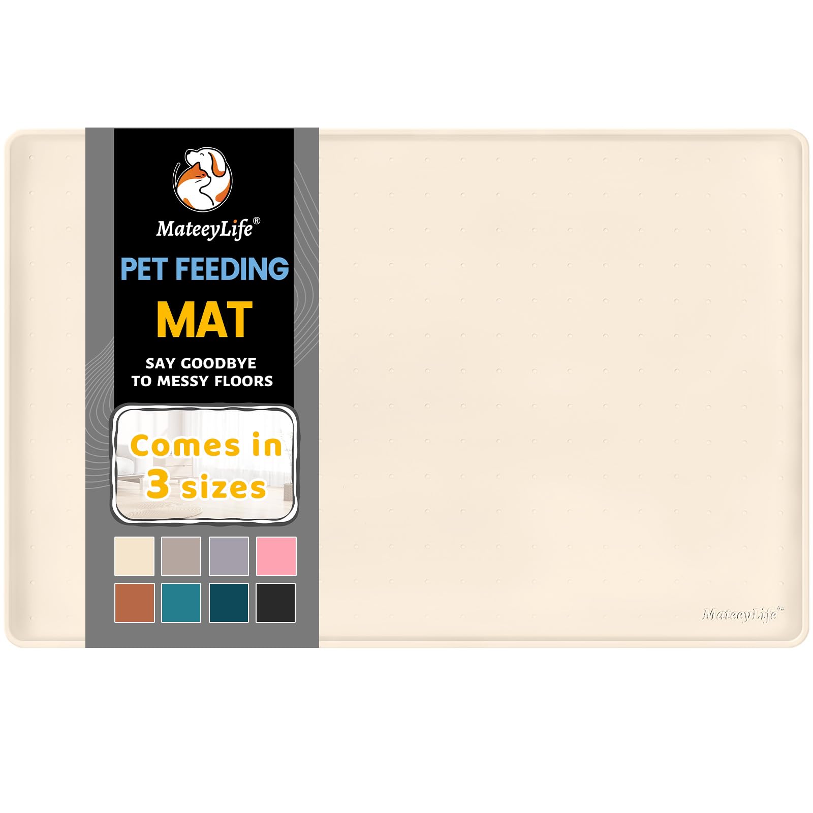 MateeyLife silicone pet mat with raised edge traps spills and protects floors.