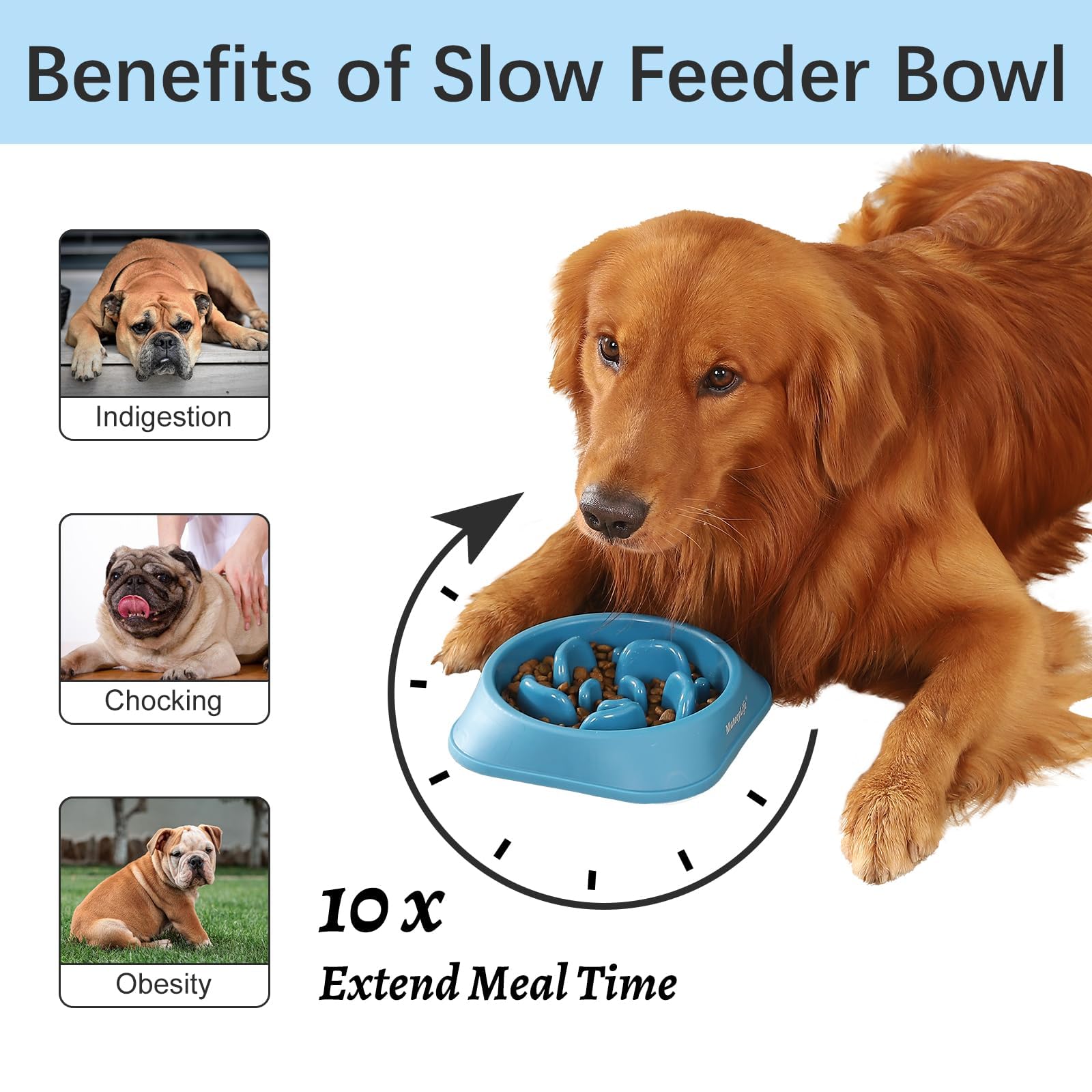 MateeyLife slow-feeder bowls side view shows stable anti-slip base during meals.
