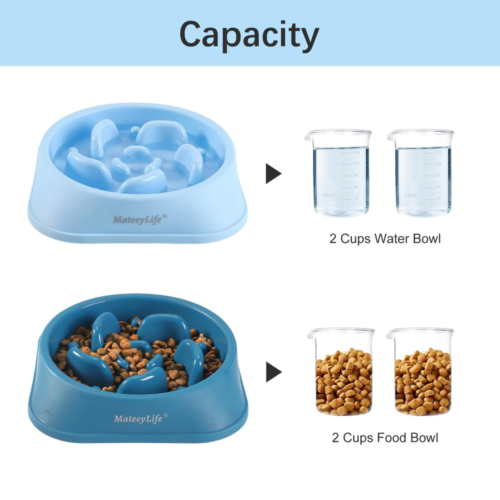 MateeyLife slow-feeder bowls compatible with dry and wet foods for mixed menus.