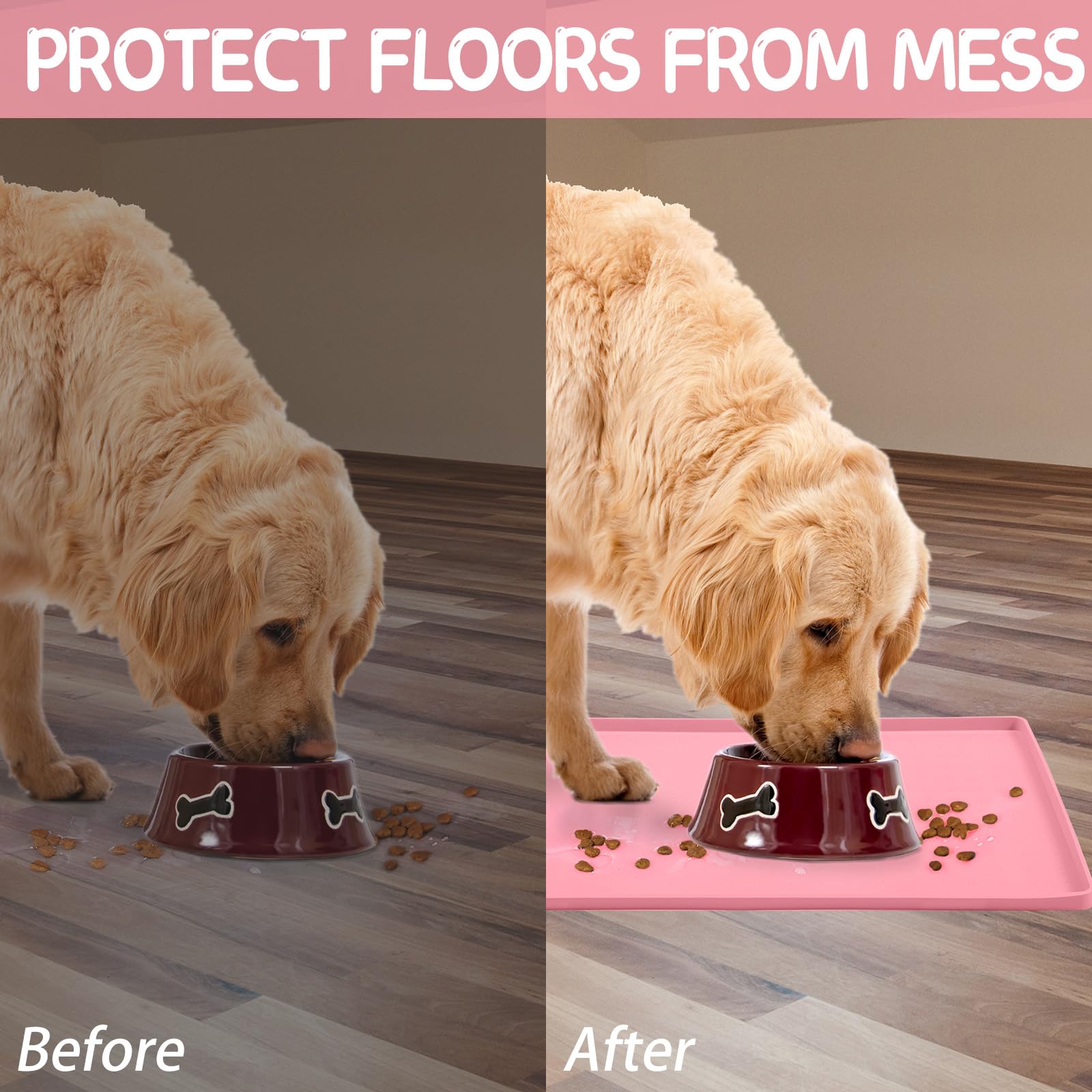 MateeyLife under-bowl mat protects floors while providing stable dining for pets.