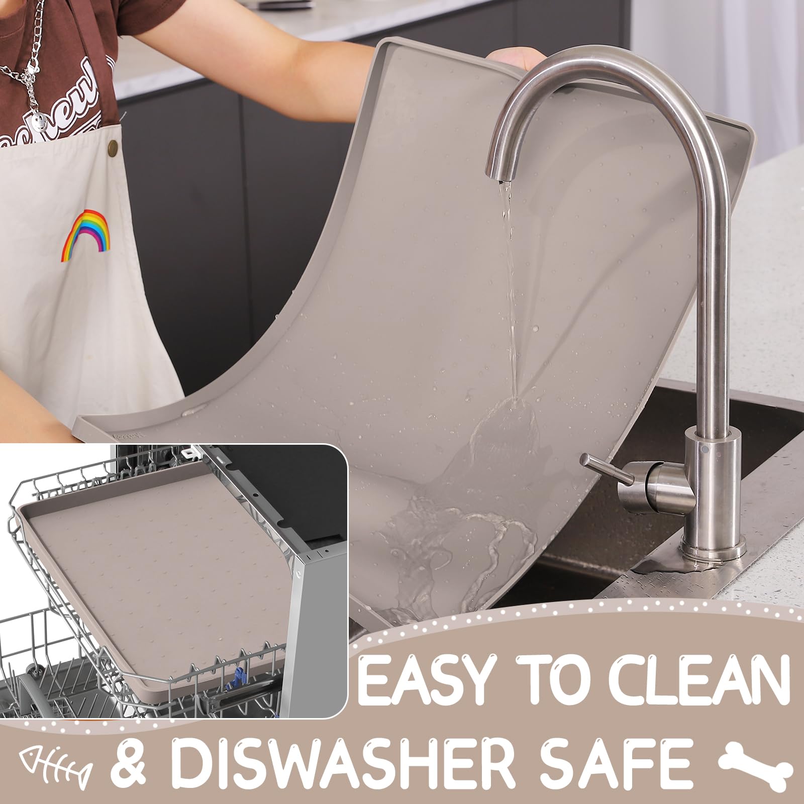 MateeyLife mat under bowls doubles as a tray and floor shield.