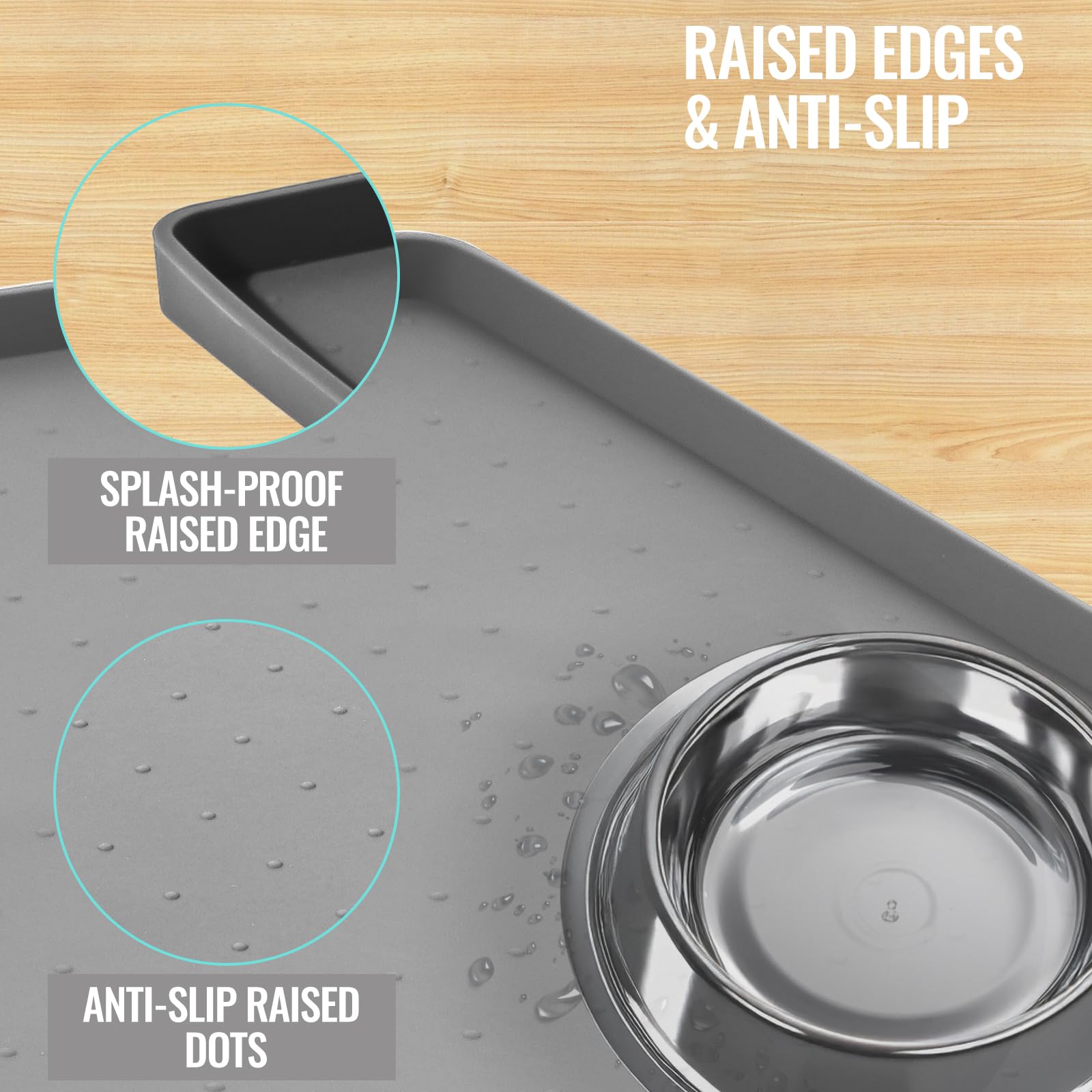 MateeyLife waterproof nonslip dog bowl mat prevents spills while feeding and playing