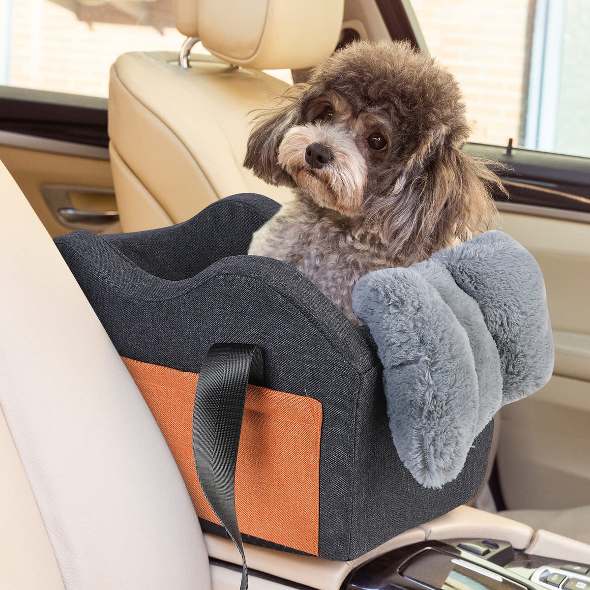 Matsofamic dog car seat centered on the center console for secure travel and visibility