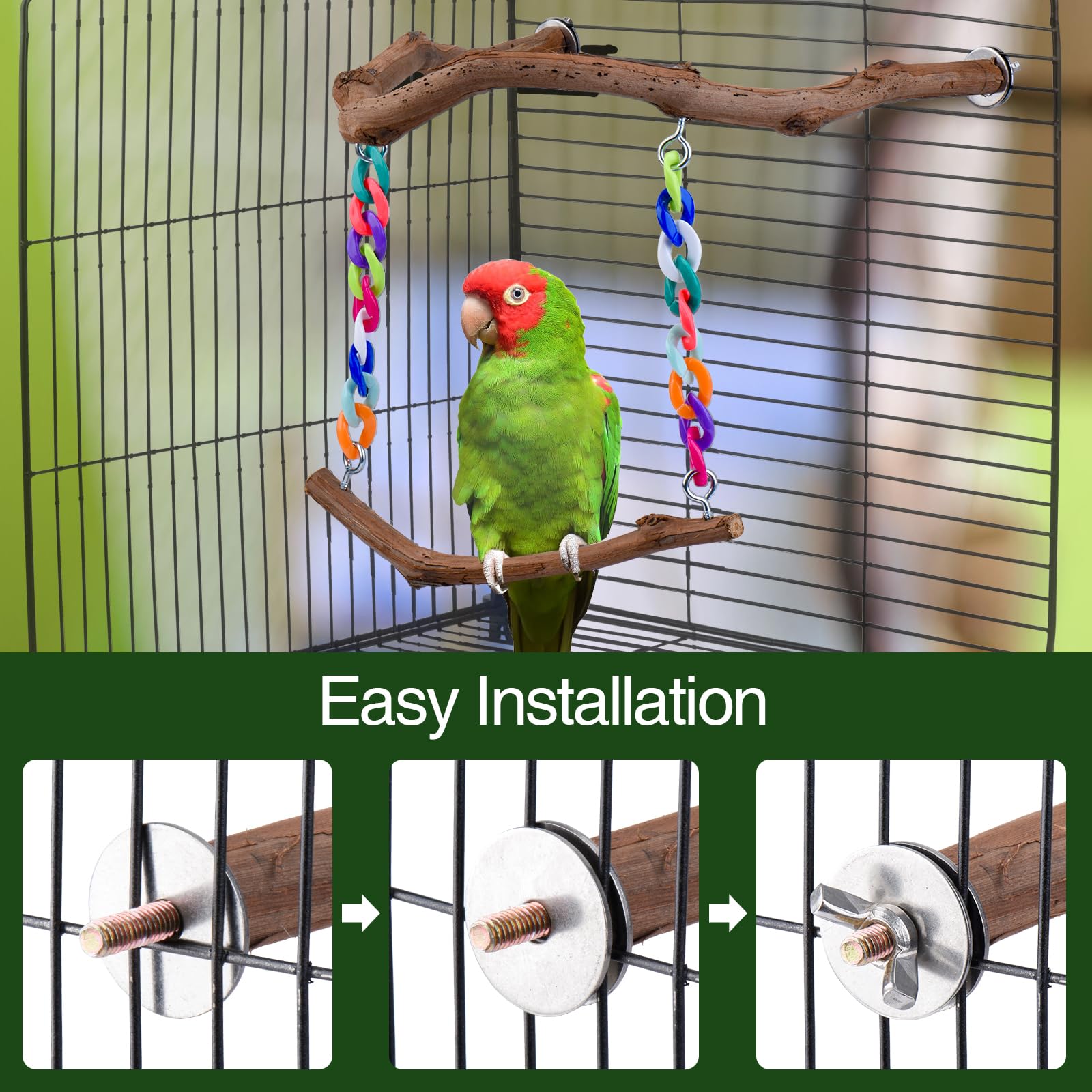 Matutinus lovebird finch swing enhances enrichment inside the cage