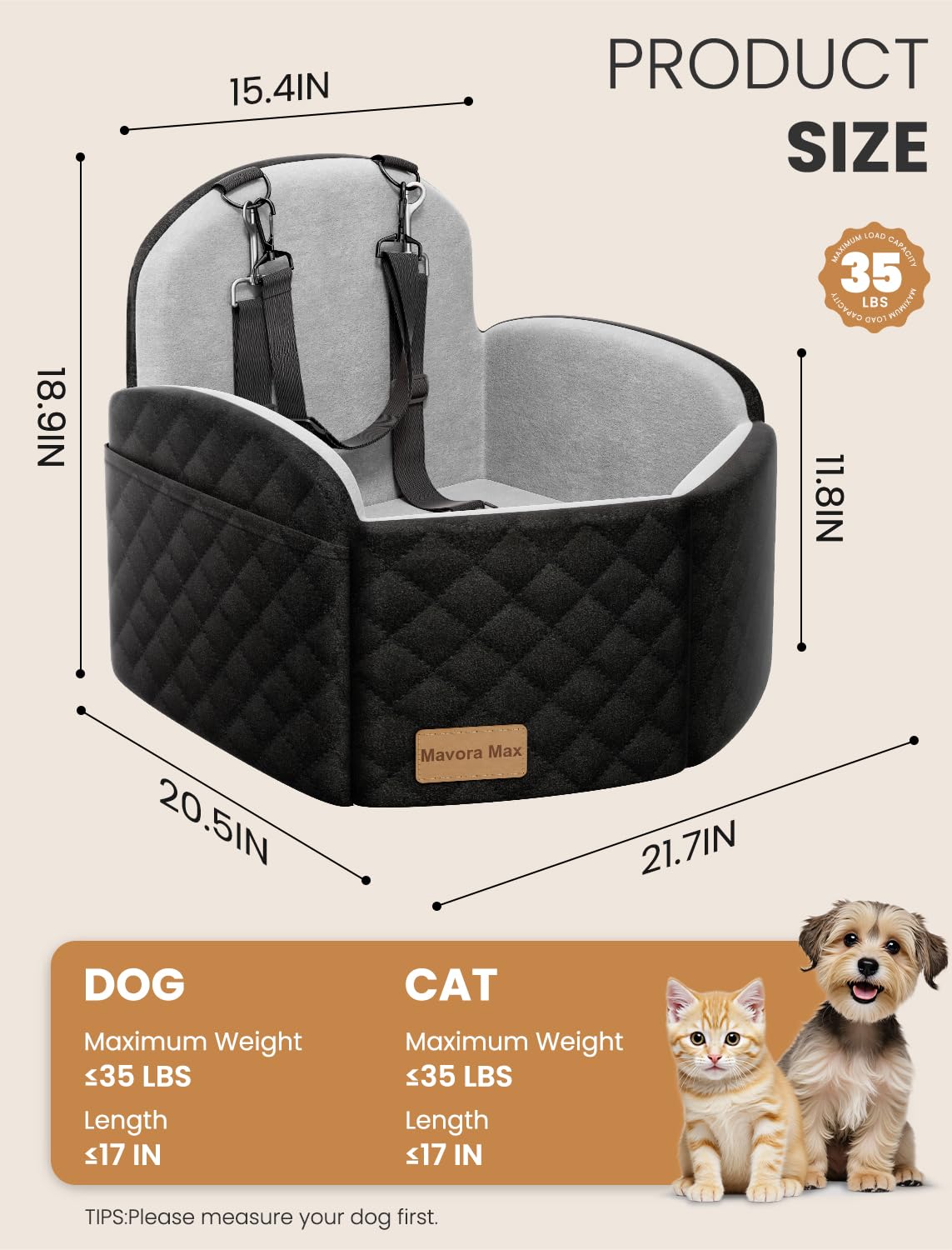 Mavora Max dog car seat memory foam cushion contours to a dog's body for comfort.