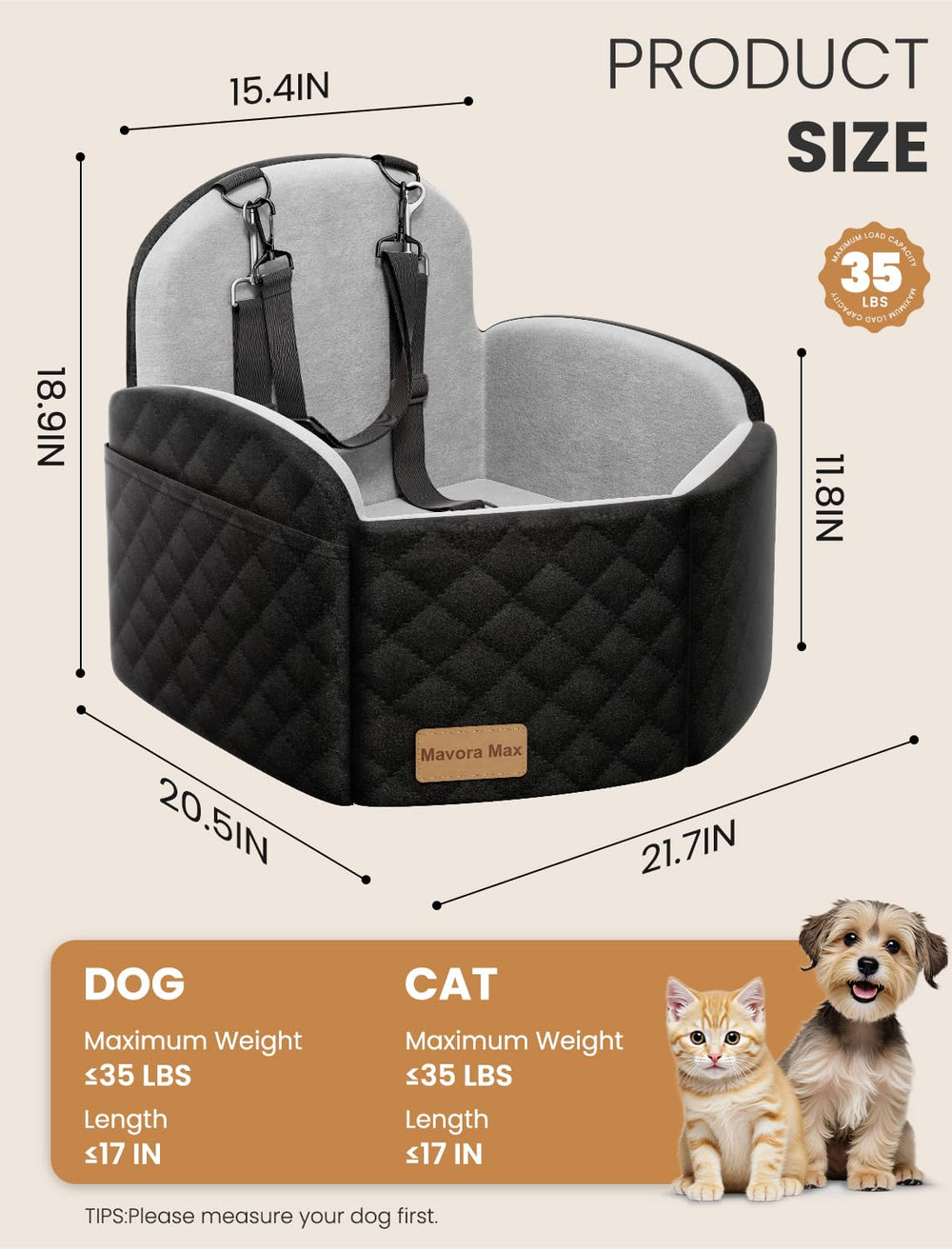 Mavora Max dog car seat memory foam cushion contours to a dog's body for comfort.