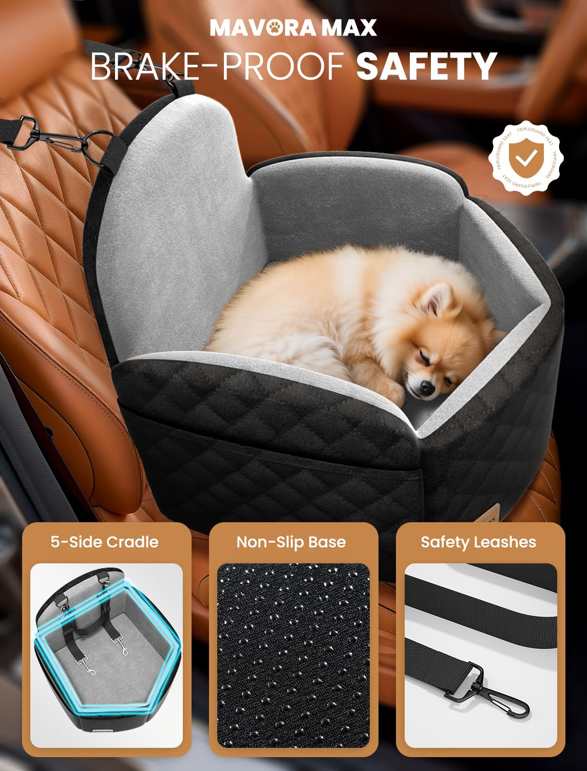Mavora Max dog car seat washable cover for quick cleanup after adventures.