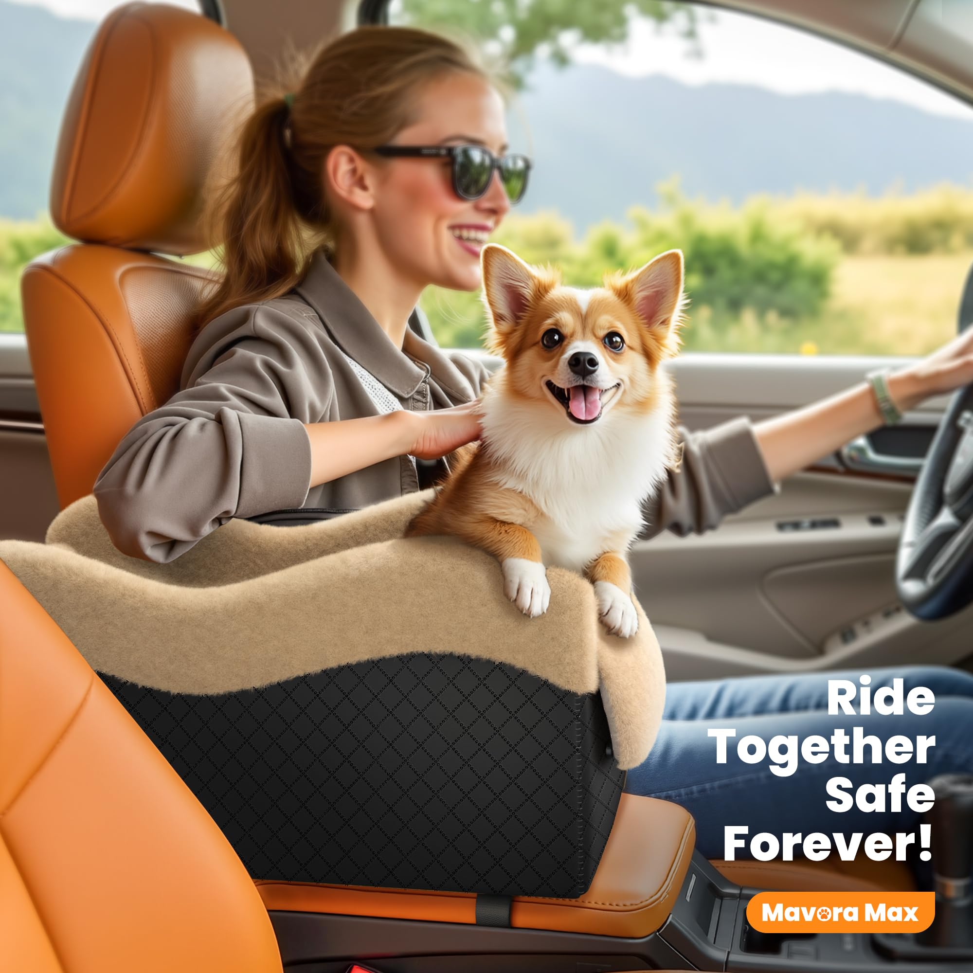 Mavora Max dog seat cozy bed in car demonstrates comfort