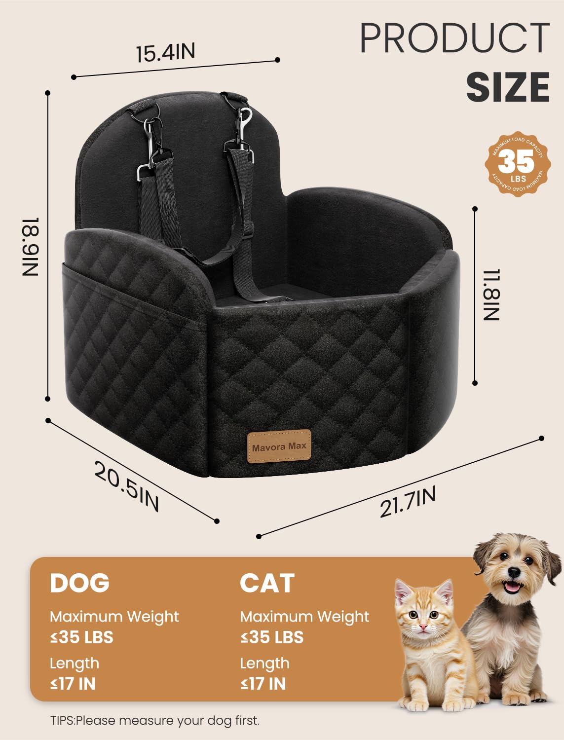 Mavora Max dog seat with harness slot shows reinforced safety.