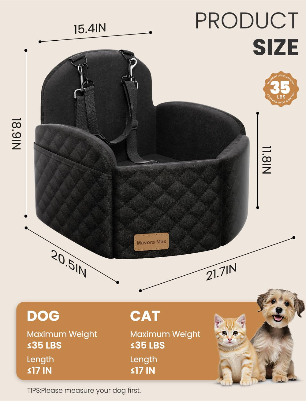 Mavora Max dog seat with harness slot shows reinforced safety.