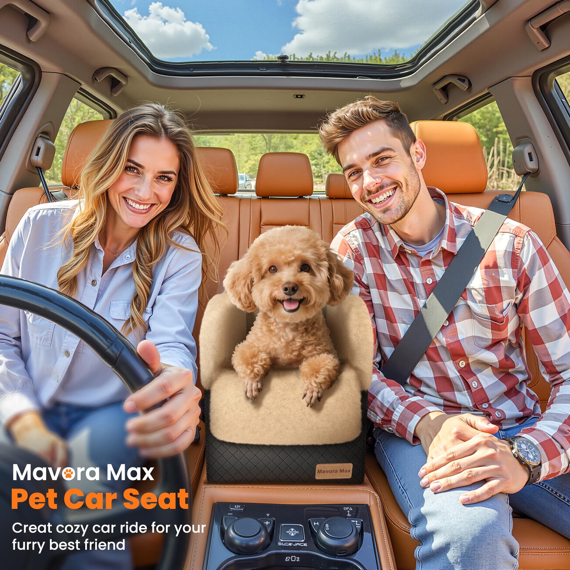 Mavora Max dog seat with safety tethers in use keeps pet secure