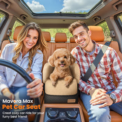 Mavora Max dog seat with safety tethers in use keeps pet secure