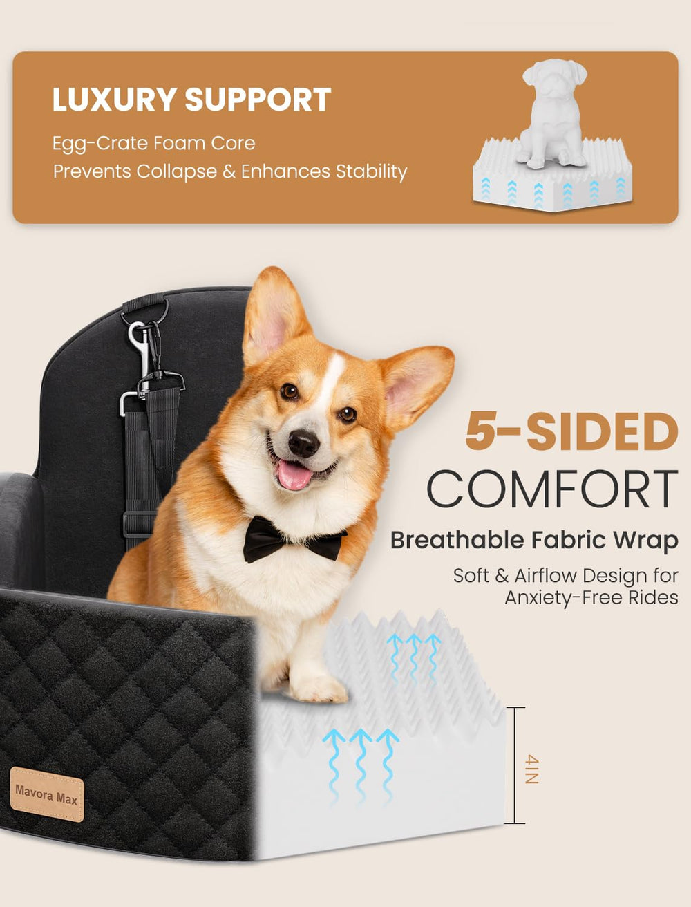 Mavora Max non-slip base keeps the seat steady on the car floor.