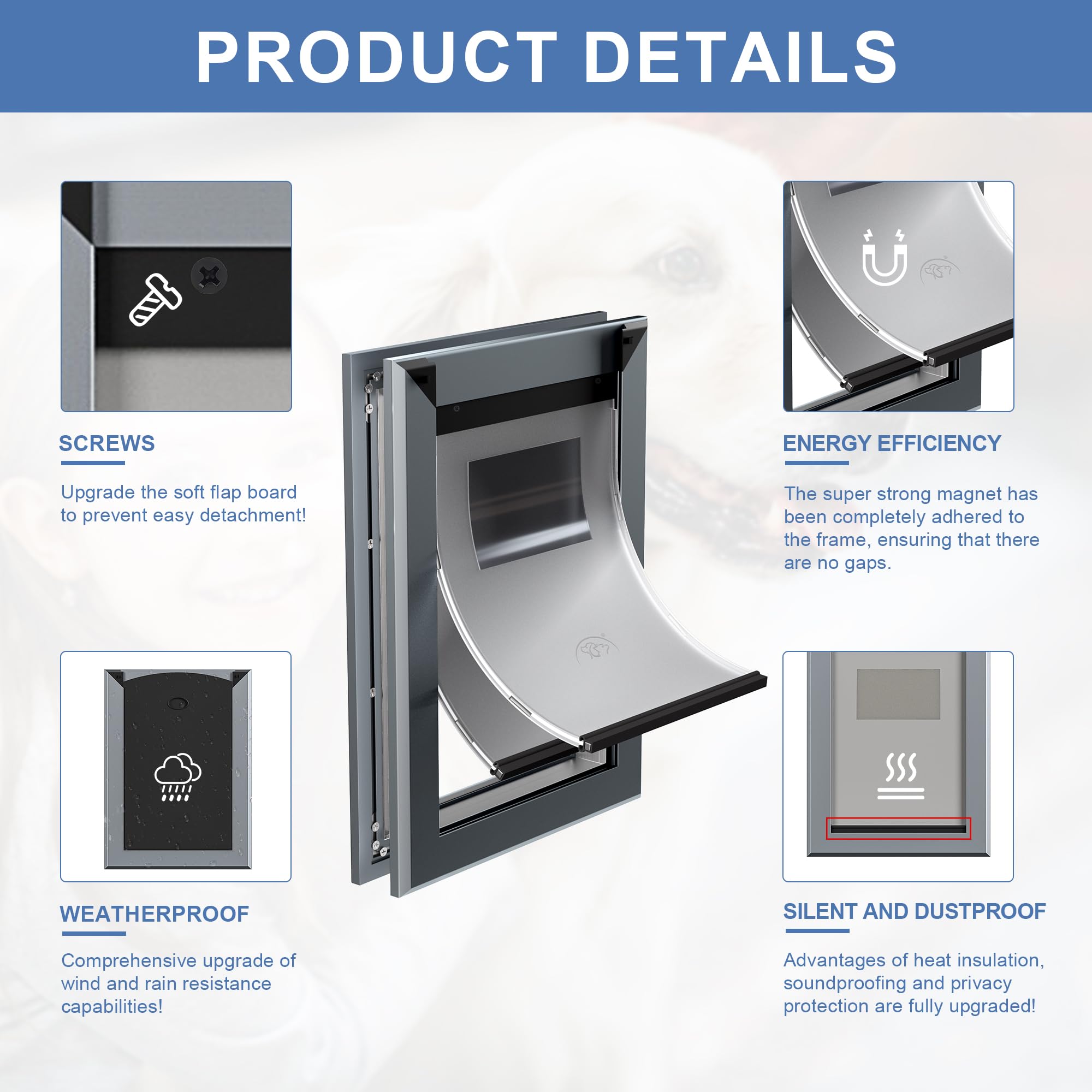 MAVRICFLEX dog door magnetic flaps closeup emphasizes secure seals against breezes.