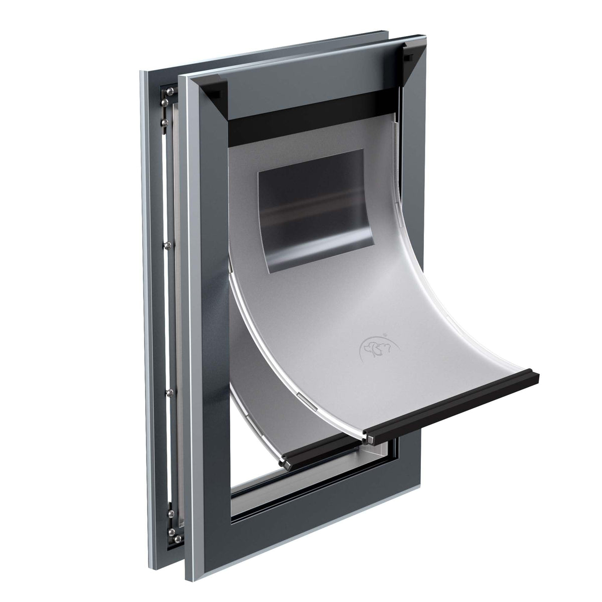 MAVRICFLEX heavy-duty dog door front view highlights rugged aluminum for large dogs