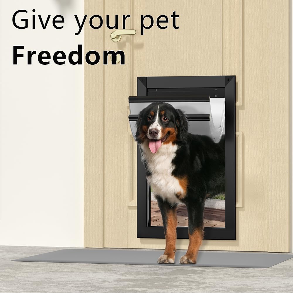 MAVRICPOWER dog door two sliding lock panels closeup demonstrates secure, adjustable access