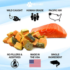 Max and Neo sockeye salmon treats close-up showing crunchy texture for enticing rewards.