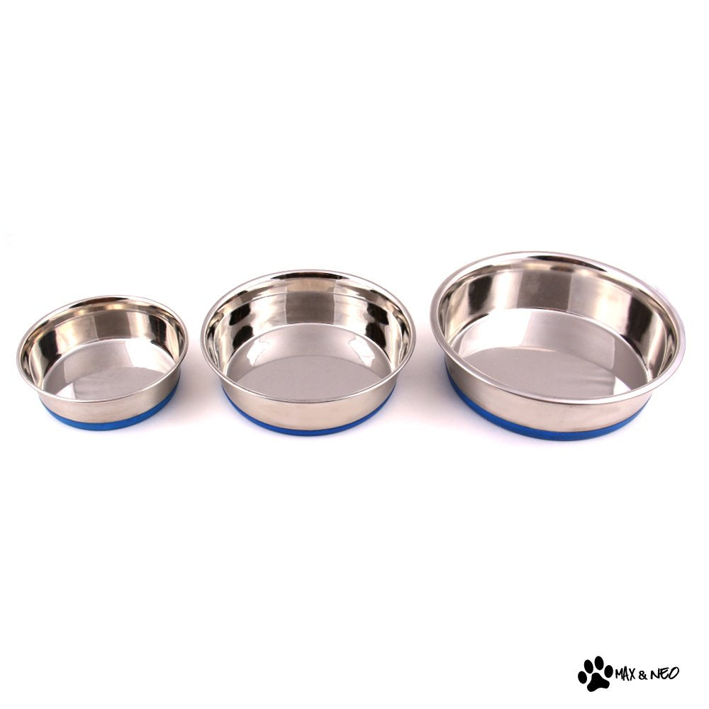 Max and Neo heavy non-skid bowl bottom rubber base prevents creeping and spills.