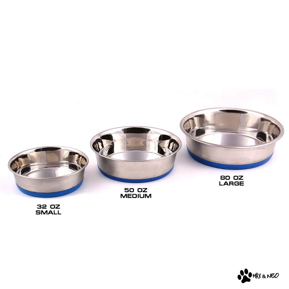 Max and Neo heavy non-skid dog bowl medium side view for stable feeding.