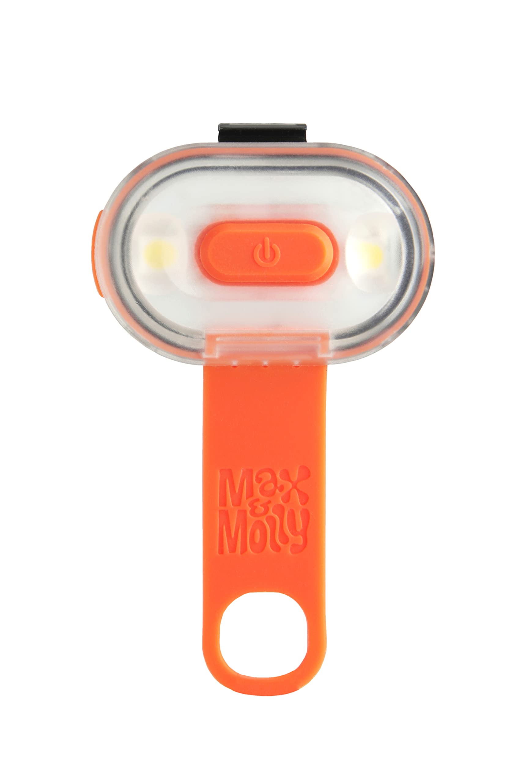 Max & Molly USB rechargeable LED light on dog collar boosts night visibility.