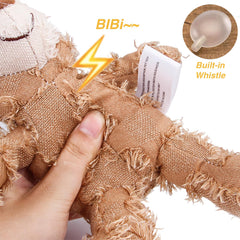 MAXBECK Heavy chewers bear toy closeup shows durable stitching and plush texture