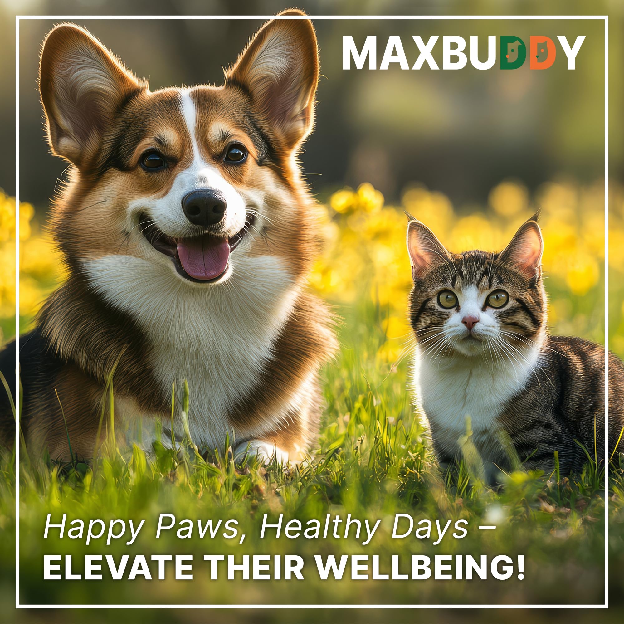 MaxBuddy GMO-free ingredients label highlights clean formulation for pets.