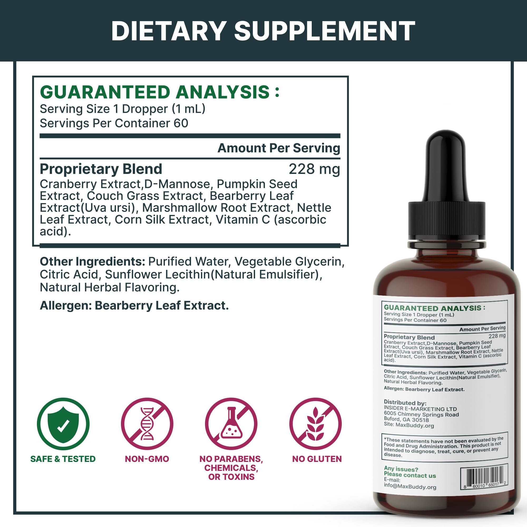 MaxBuddy marshmallow root drops offer soothing properties for the urinary tract.