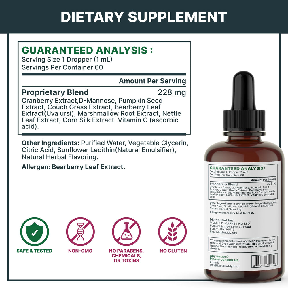 MaxBuddy marshmallow root drops offer soothing properties for the urinary tract.