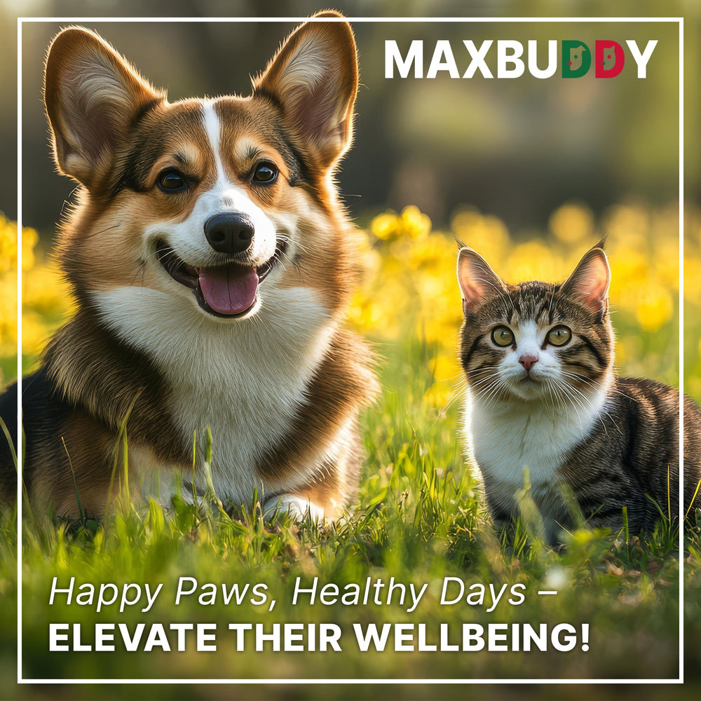 MaxBuddy Natural Intestinal Defense pet feeding moment shows simple integration into meals.
