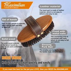 MAXIMILIAN handcrafted leather strap detail highlights adjustable, durable grooming tool.