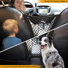MAXIQI dog barrier rear view highlights cargo organizer pockets for clutter-free trips