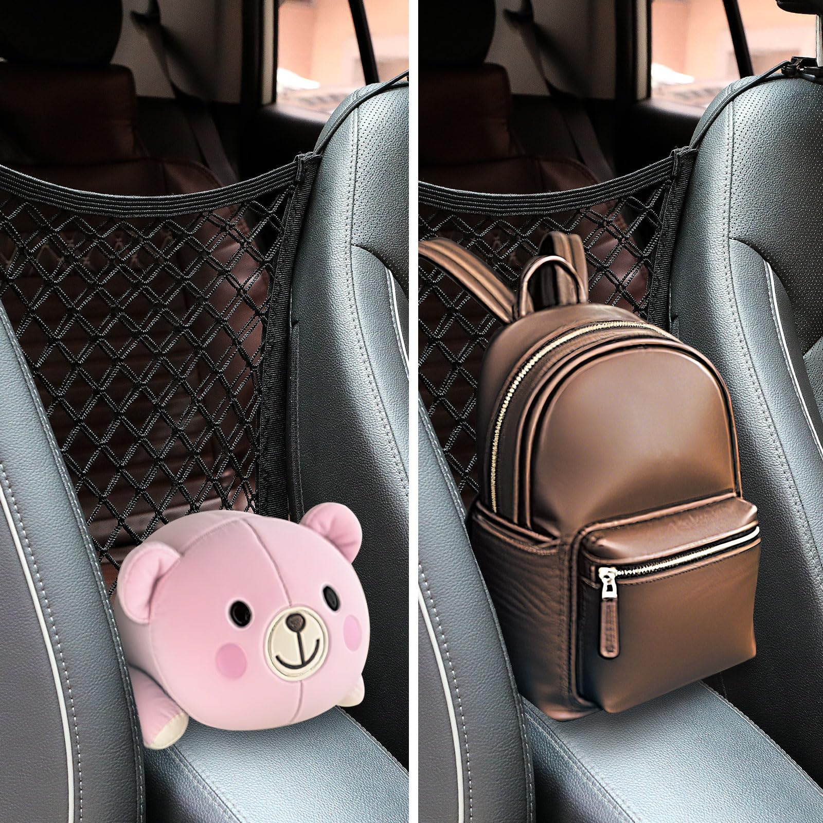 MAXIQI dog barrier storage pocket demonstrates organized essentials during travel