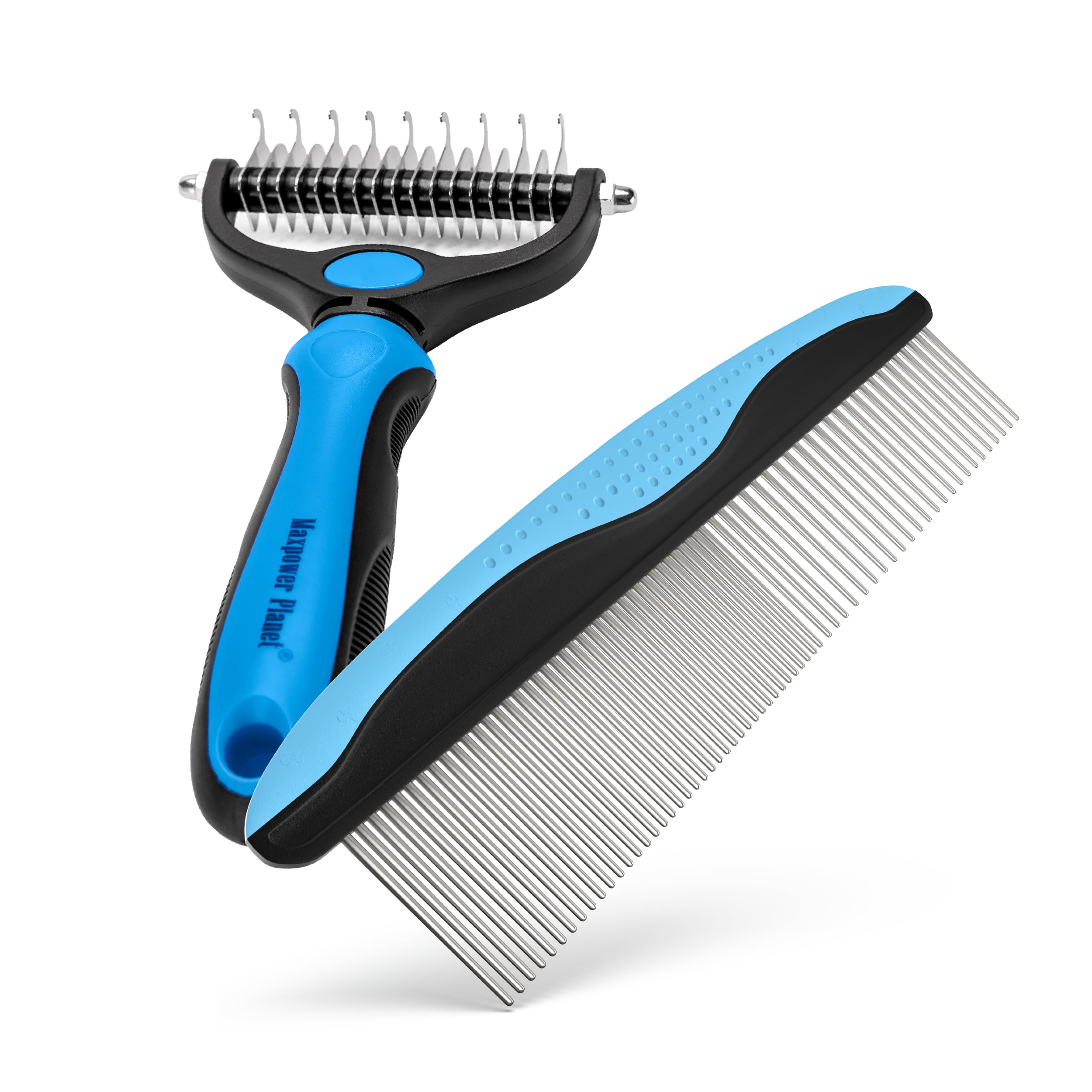 Maxpower Planet extra-wide deshedding brush for dogs, speeds up shedding removal.