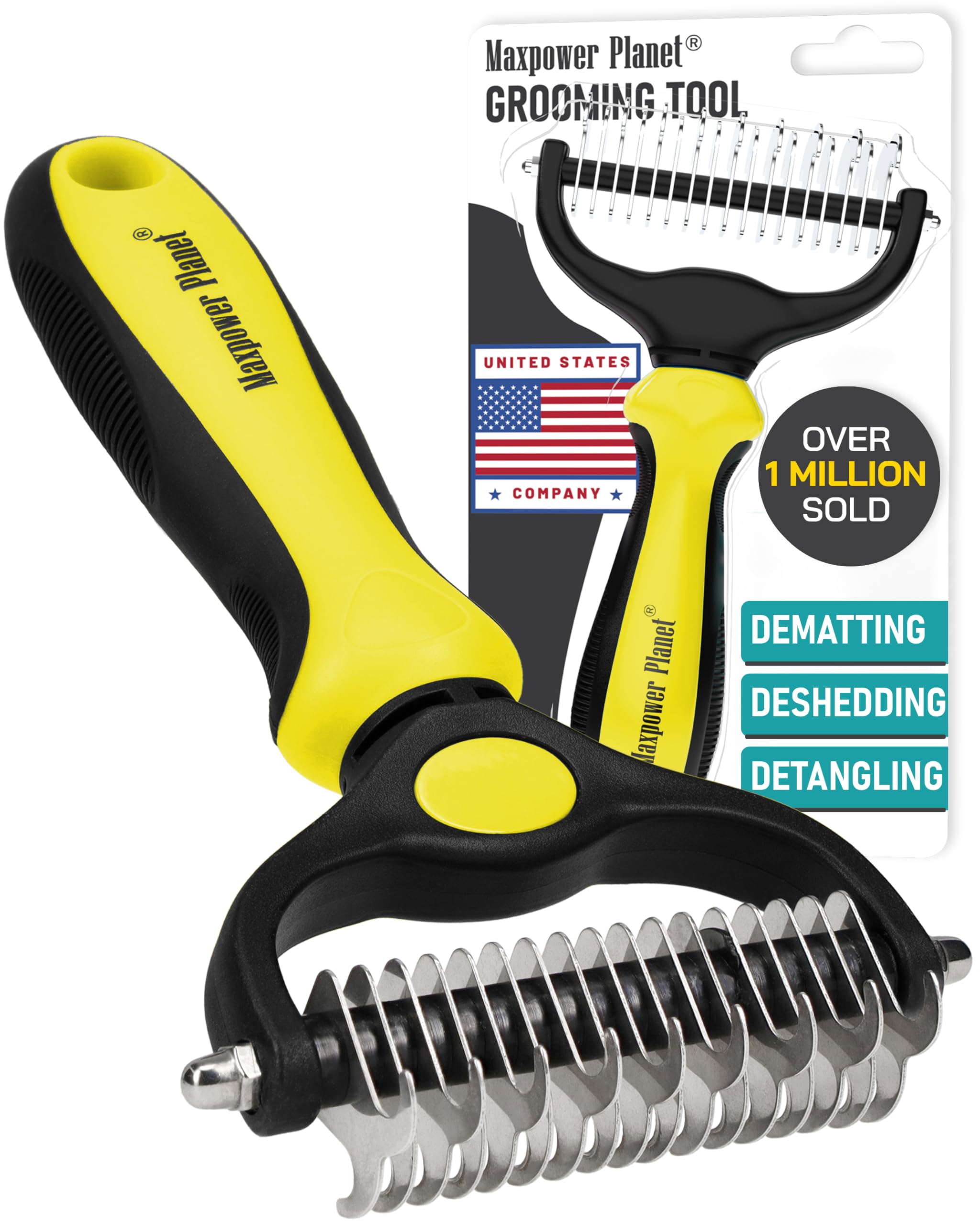 Maxpower Planet grooming brush dual-sided design for dematting and desshedding.