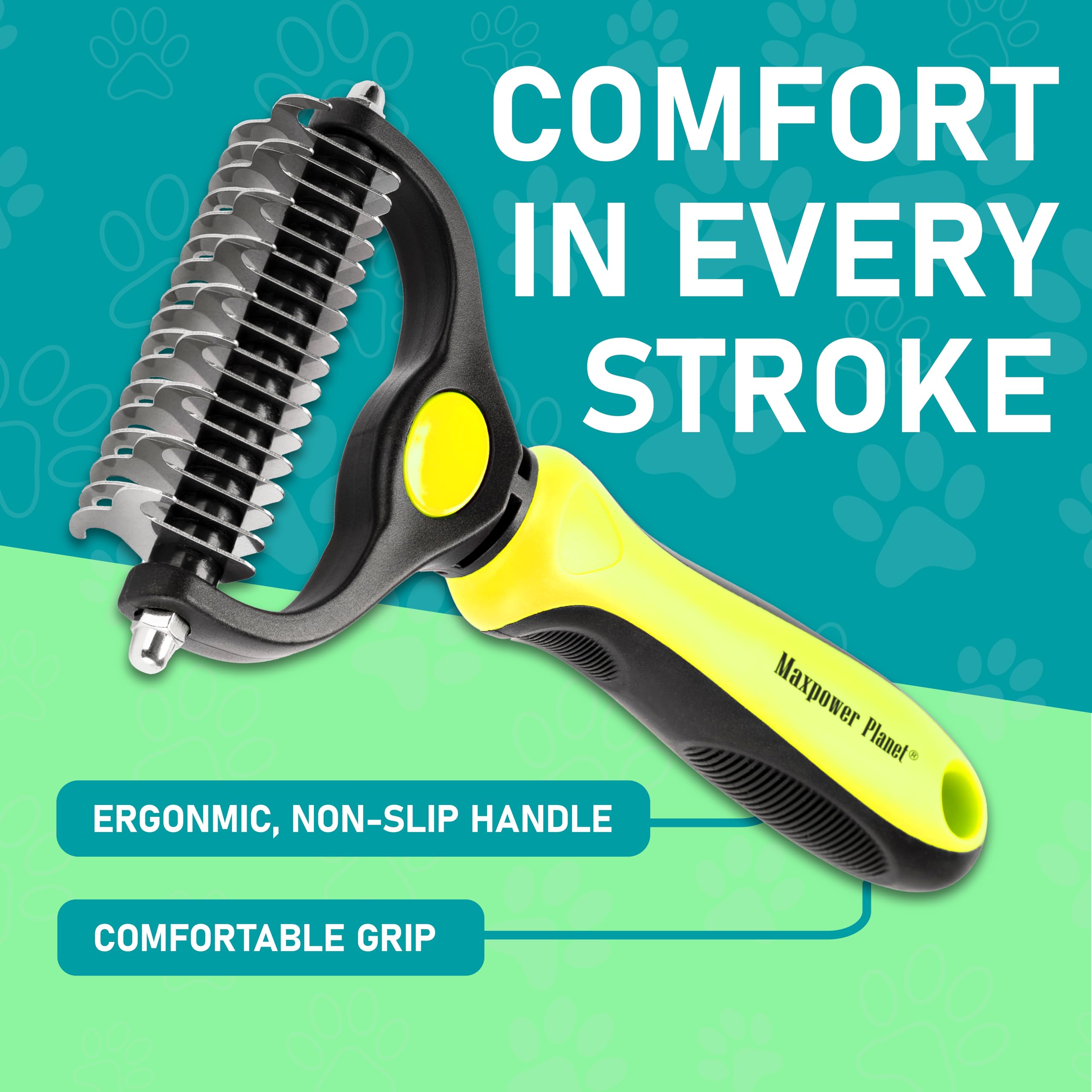 Maxpower Planet yellow grooming brush for high visibility during grooming.