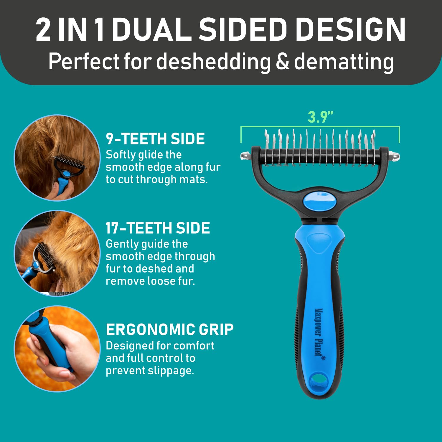 Maxpower Planet grooming gloves set in action on a paw for gentle brushing and massage.
