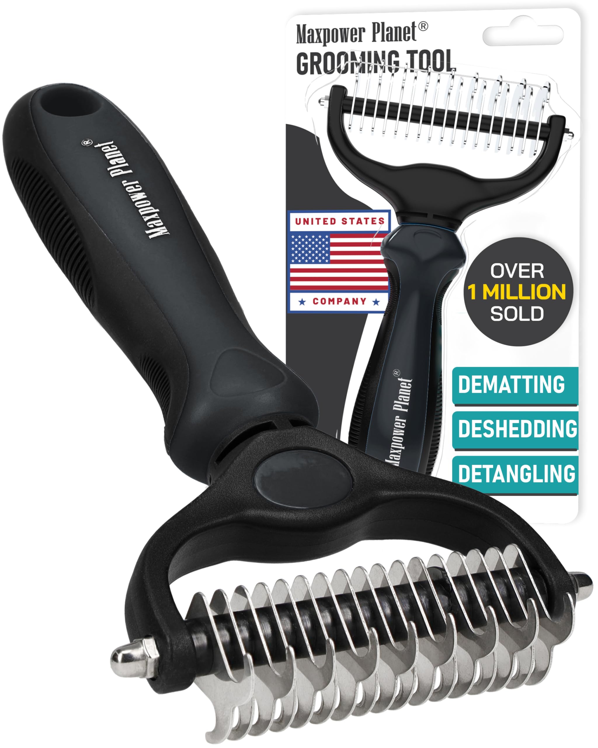 Maxpower Planet dual-sided hair brush with 9 and 17 teeth for quick dematting and deshedding