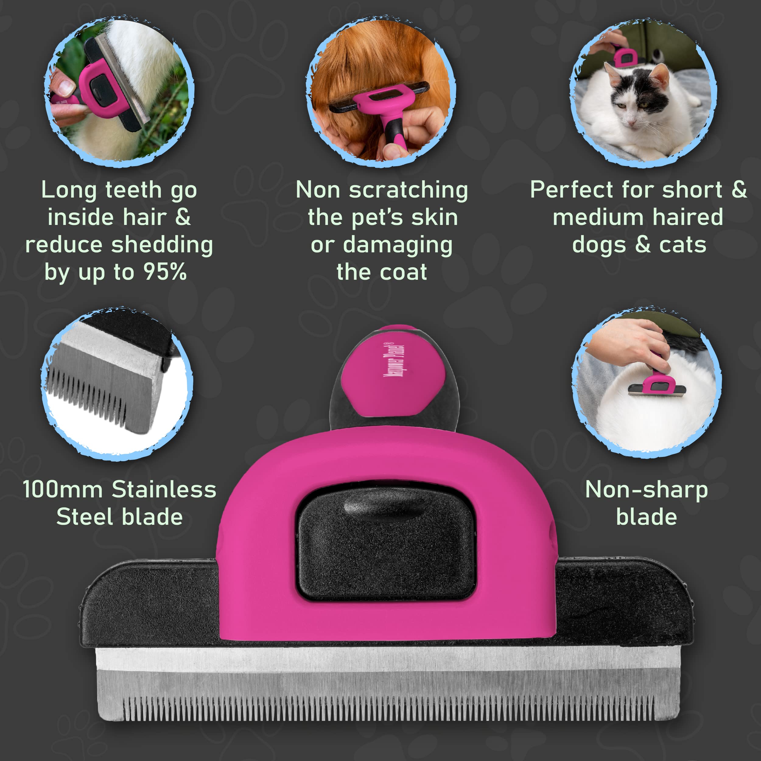 Maxpower Planet deshedding brush used on cats for gentle grooming.