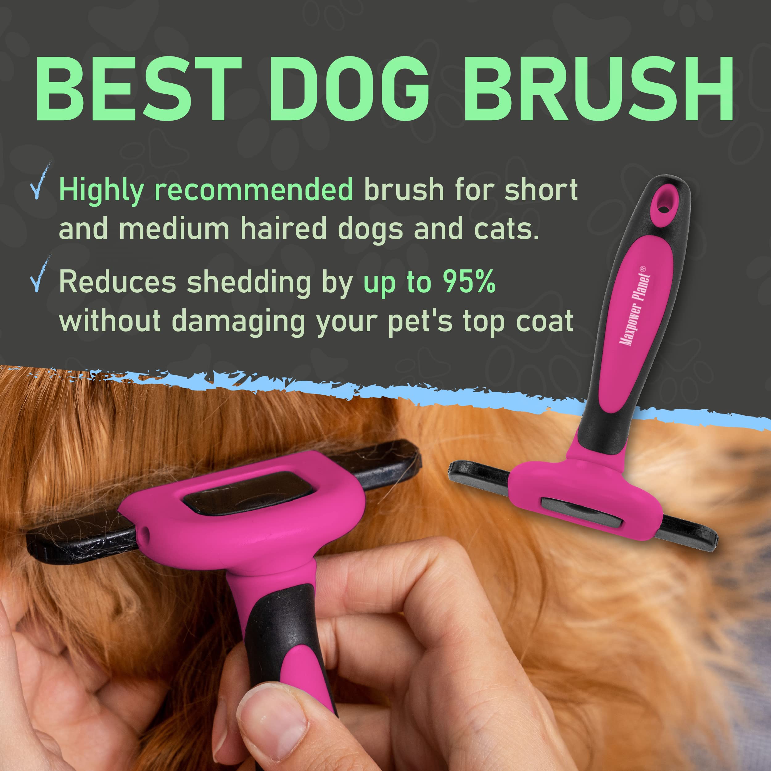 Maxpower Planet deshedding brush non-slip handle for comfortable grooming sessions.