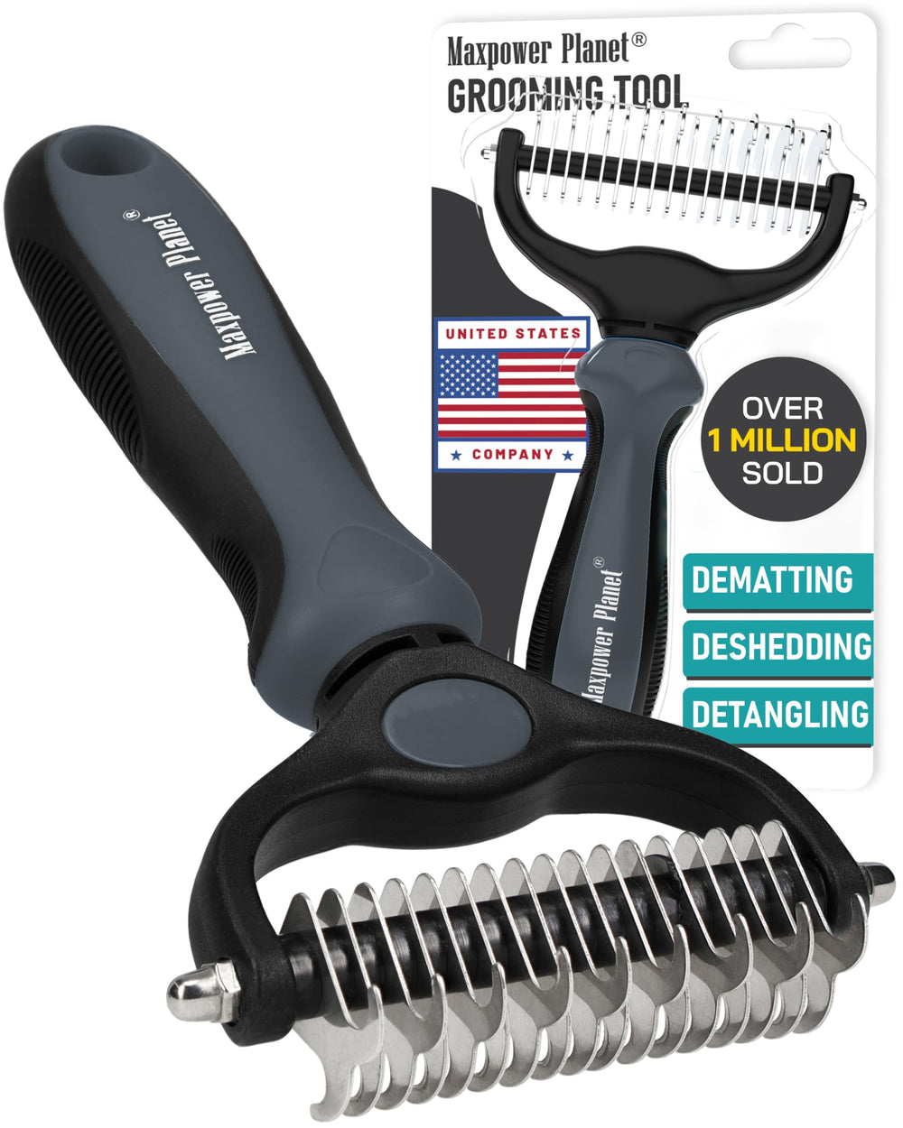 Maxpower Planet grooming brush dual-sides in action for detangling and mats