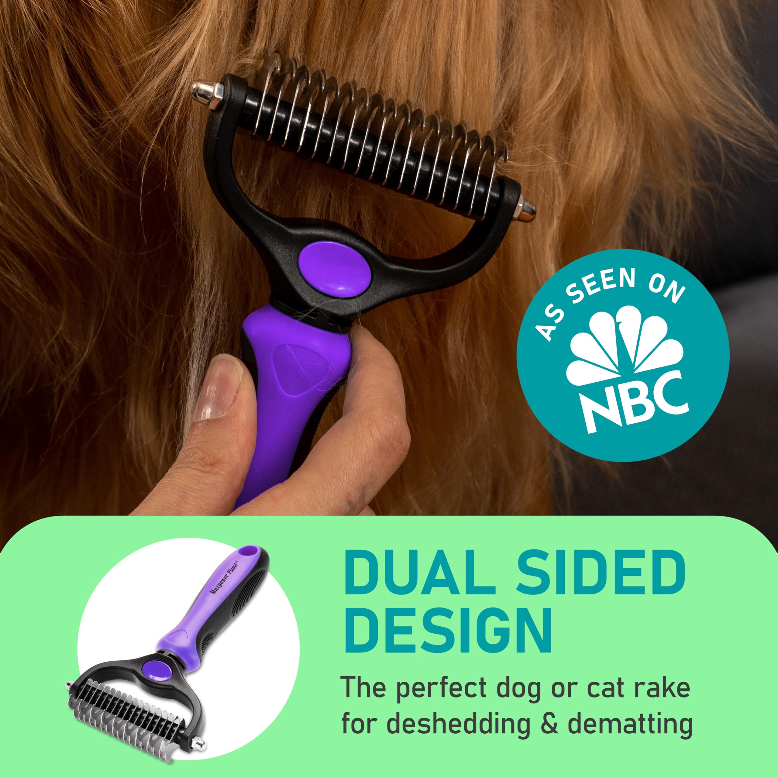 Maxpower Planet Pet Grooming Brush 9-teeth side safely detangles mats on dogs and cats.