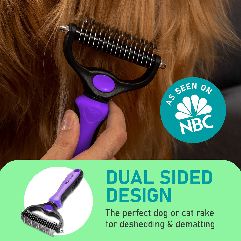 Maxpower Planet Pet Grooming Brush 9-teeth side safely detangles mats on dogs and cats.