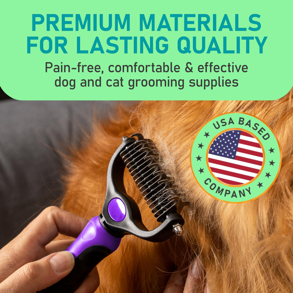 Maxpower Planet Pet Grooming Brush 17-teeth deshedding side removes loose hair safely.