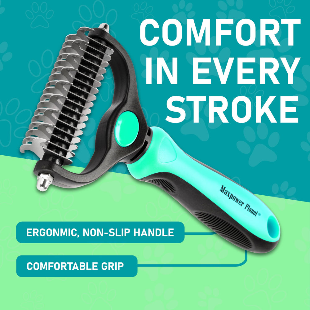 Maxpower Planet turquoise grooming brush highlights stylish pet care tool.