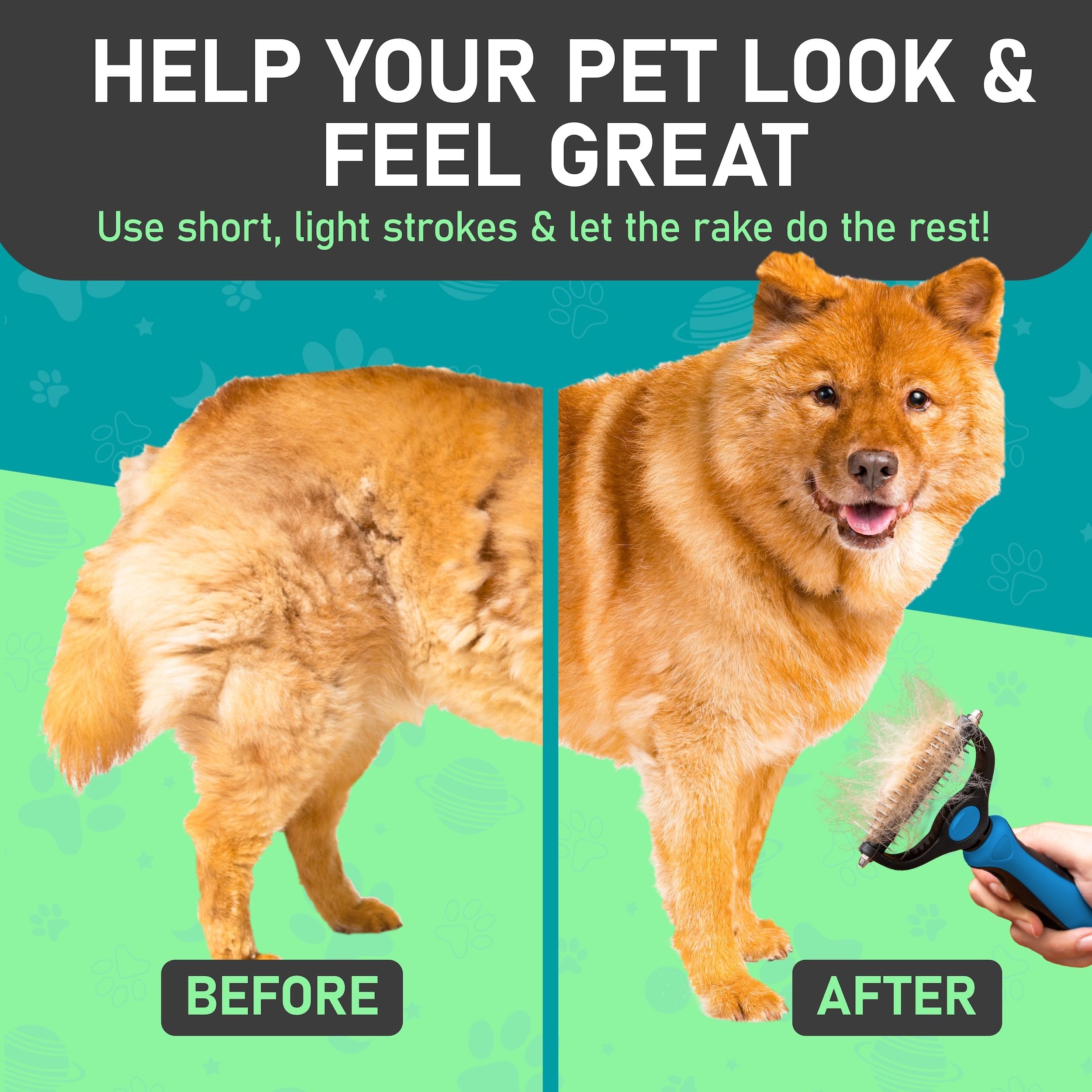 Maxpower Planet-undercoat-removal-demo highlights reduced shedding and smoother coats after brushing.