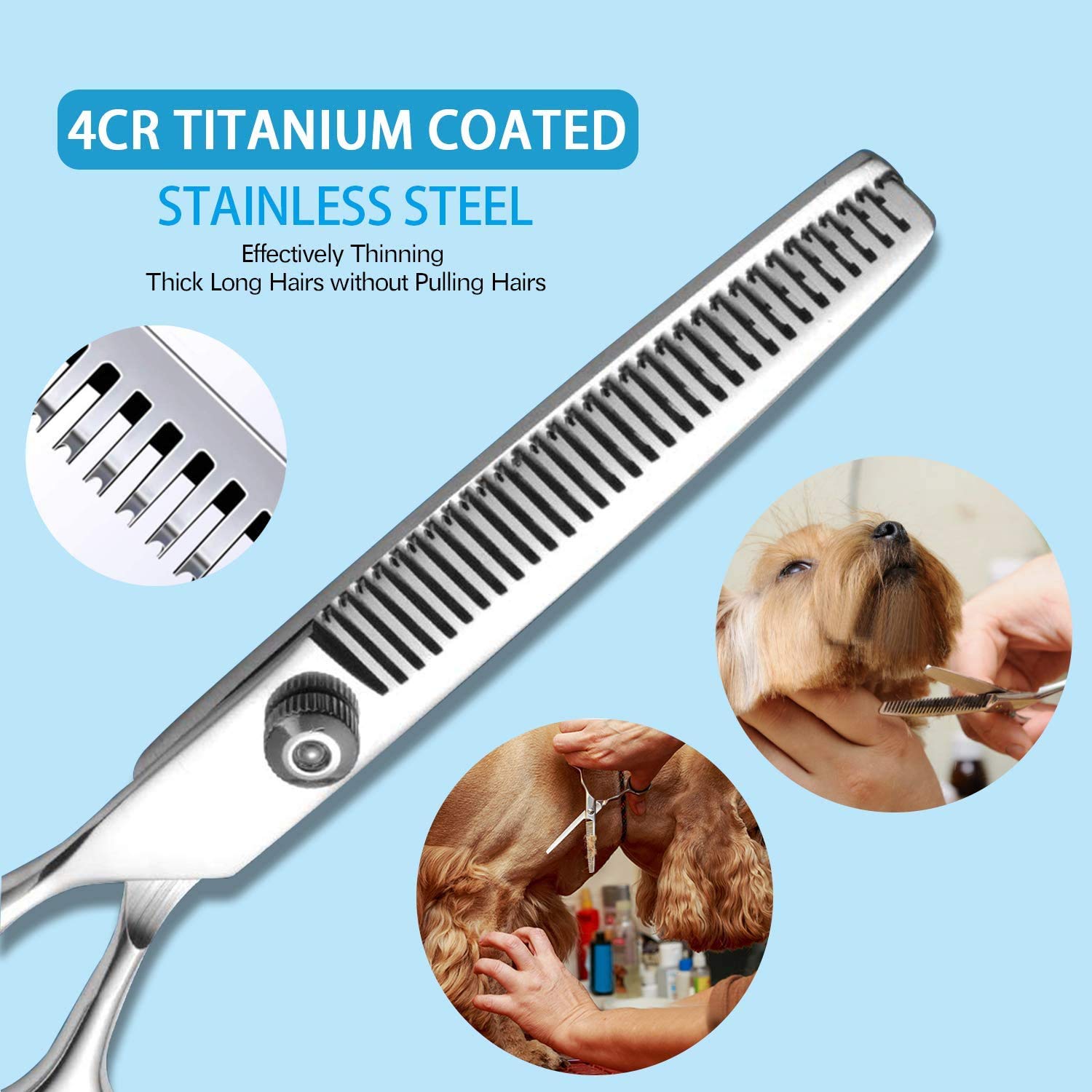 Maxshop dog grooming scissors with round tips for safe trimming near eyes and paws.