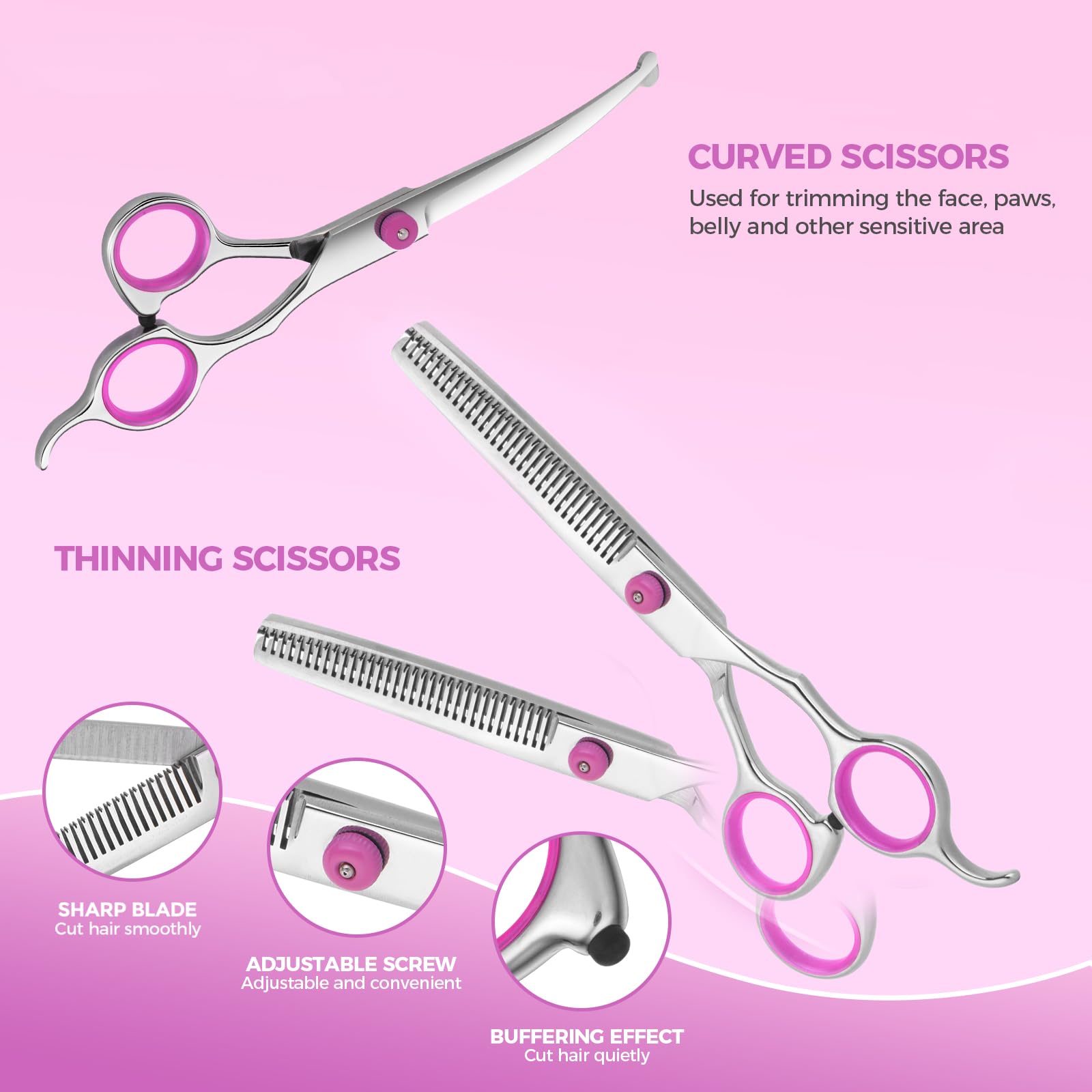 Maxshop dog grooming scissors straight body-cut pink ideal for long fur along the body
