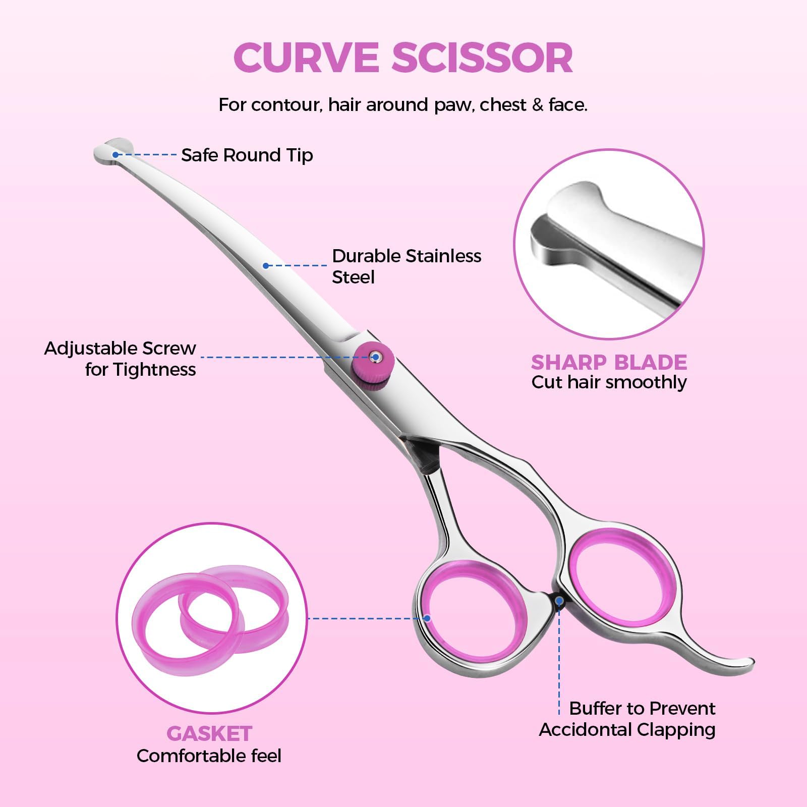 Maxshop dog grooming scissors thinning blade closeup pink supports volume thinning for thick fur