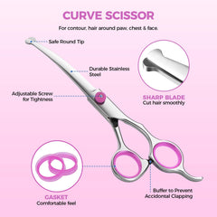 Maxshop dog grooming scissors thinning blade closeup pink supports volume thinning for thick fur