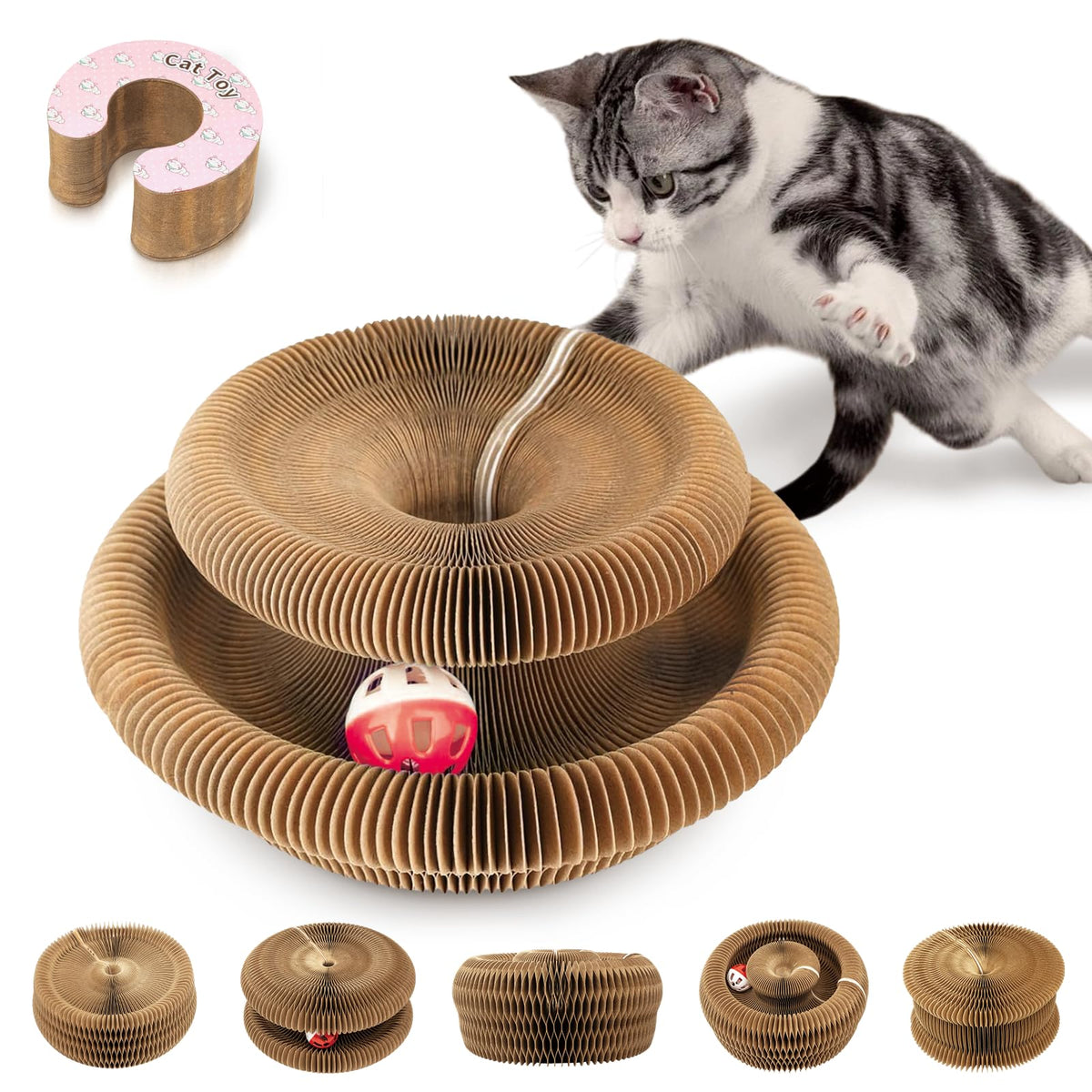 MAXTOOA collapsible cat scratcher pink ready for indoor play and claw exercise.